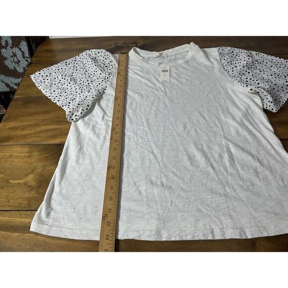 Anthropologie T.La Flutter Sleeve Knit Top White Woven Polka Dot Sleeves XL NWT - Picture 6 of 10
